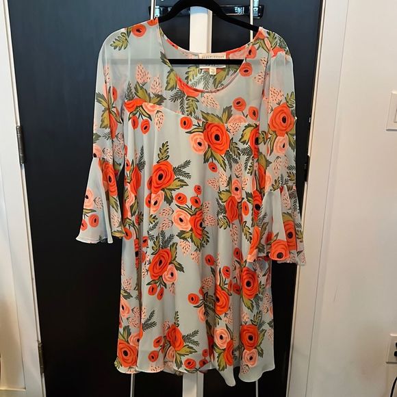 Paper crown x rifle paper co floral mini dress - mint and coral - medium - Picture 1 of 5